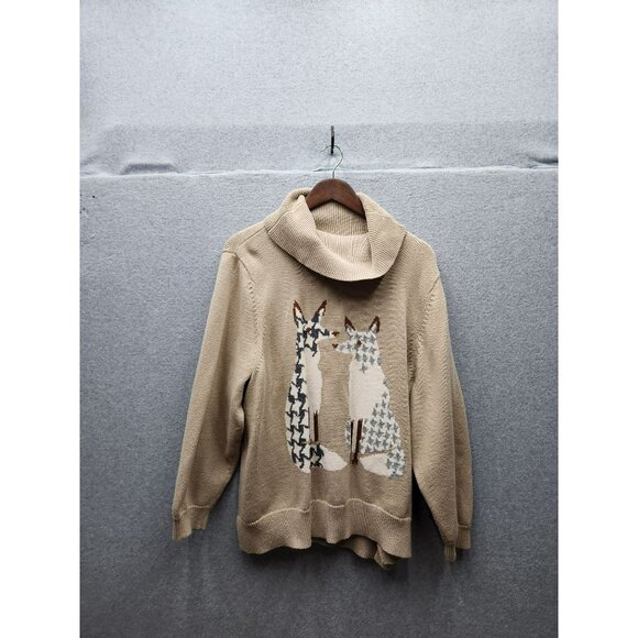 Norm Thompson Sweaters - VTG Norm Thompson Womens Tan Fox Print Turtleneck Sweater 3X Cotton Blend